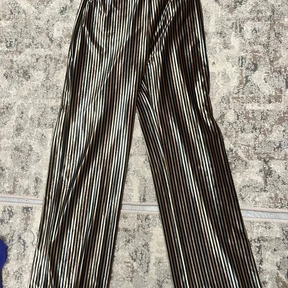 Zara Black and Gold Striped Pants; size small - Picture 7 of 7